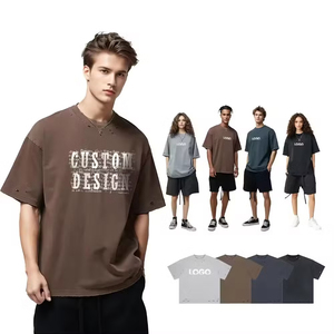 Camisetas Suaves para Hombre de Alta Calidad 100% Algodón Unisex Oversize de Gran Gramaje con Logo Desgastado Estilo Vintage Gráfico Personalizado Lavado - Product Image 1