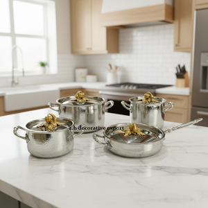 Hand-hammered metal cookware Stainless Steel Casserole Set Gunmetal Finish & Decorative Silver Pumpkin Lid Food <b>Safe</b> Serving Pot - Product Image 6