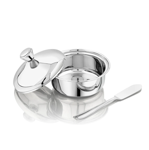 Plat à beurre en acier inoxydable attrayant petit déjeuner récipient à beurre bon design fait à la main de qualité supérieure - Product Image 1