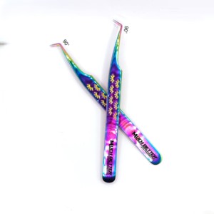 คีมหนีบขนตาสำหรับบูต45องศาแบบบางปลายไฟเบอร์เรียบมีหลายสีรุ้งสแตนเลสหลายสีให้เลือก - Product Image 2