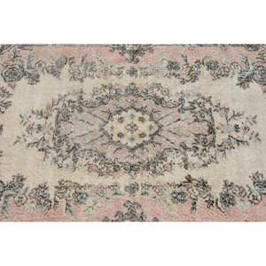 Tapis turc classique vintage en laine beige marron 3.7x6.8 pieds fait à la main avec motif de patchwork rectangle en latex pour chevet - Product Image 5