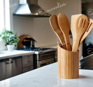 Cuillère en bois pour support pour taille personnalisée et forme ronde porte-ustensiles de cuisine en bois cuillères et support de fourchette - Product Image 4