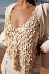 Maillot de bain une pièce de qualité supérieure pour femmes haut de plage court dentelle pailletée 100% polyester maillot de bain écologique pour la plage - Product Image 2