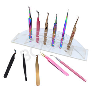 Ensemble de pinces à cils en acier inoxydable arc-en-ciel, antistatiques et durables, à pointe fine, pour artistes, volume, courbées et droites, pour greffe de cils en gros - Product Image 3