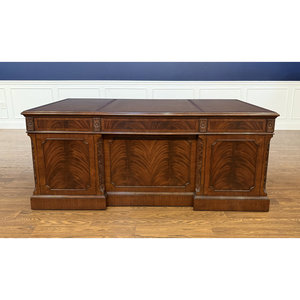 Mahogany Brown Leather Executive <b>Desk</b> Rectangular <b>Gold</b>-Tooled Top 1-Year Warranty - Product Image 3