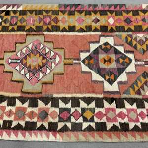 Vintage <b>Runner</b> Rug 3.5x11.4 ft, Turkish Kilim <b>Red</b> Floral Wool Rug - Product Image 3