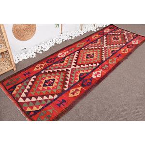 Tapis Kilim Vintage Rouge Vert Patchwork Style 3X9 pieds Tissage Plat Laine Jute Tapis pour Chambre Rectangle Couloir Motif Latex - Product Image 3