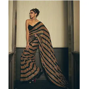 งานพิมพ์ดิจิตอลสไตล์บอลลีวูดสีดำผ้าจอร์เจีย - Product Image 1