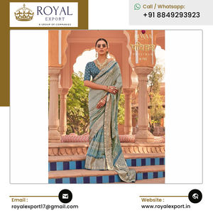 Design élégant et accrocheur Vêtements de mariage en soie imprimée avec du papier d'aluminium Saree en soie de haute qualité d'Inde - Product Image 5