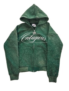 Conjunto de Sudadera con Capucha y Pantalones Anchos de Doble Capa con Cremallera, 100% Algodón Estampado con Pedrería, Bordado de Alta Calidad, 450 Gsm - Product Image 3