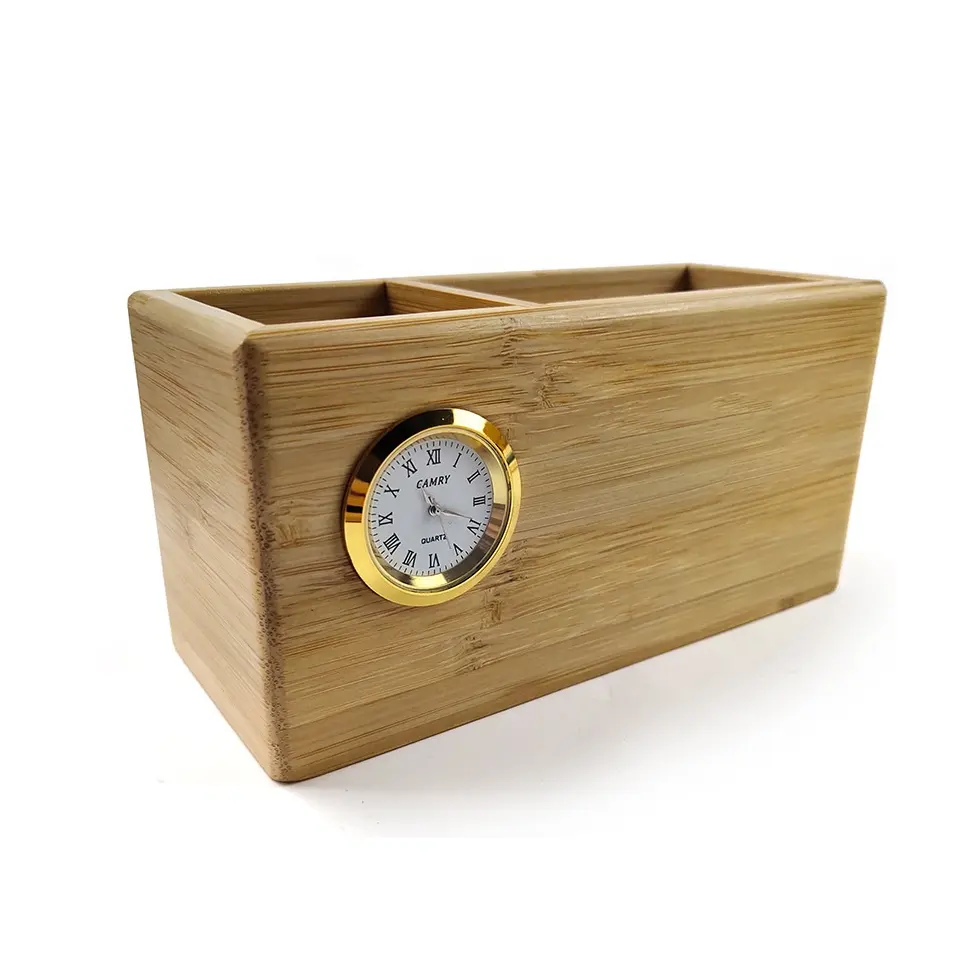 Unique Design Handmade Wooden clock pen holder Classic Stylish Desktop Multi Function Pen Holder Organizer Storage Box