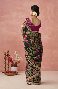 เสื้อส่าหรีผ้าไหมบราสโซ่พร้อมเสื้อปักลายเสื้อส่าหรีสำหรับงานแต่งงานเสื้อส่าหรีออกแบบสำหรับงานปาร์ตี้ - Product Image 2