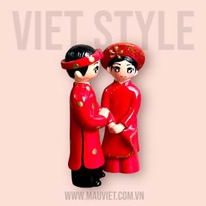 Statue décorative en polyrésine d'usine de style Viet en gros-Couple de mariés portant des Ao Dai vietnamiens - Product Image 5