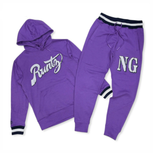 Conjunto de Sudadera con Capucha Morada y Pantalones Deportivos con Estampado Runtz y NG, 100% Algodón, Marca Propia OEM Trackstar - Product Image 1