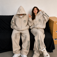 Conjunto de Sudadera con Capucha Estampada Vintage Y2K Oversize Cortavientos con Letras Bordadas y Pantalones de Chándal Estilo Streetwear con Lavado Ácido para Mujer