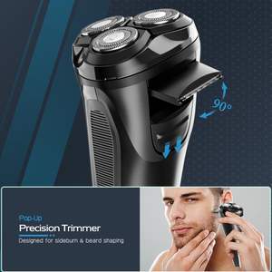 Rasoir électrique rechargeable sans fil pour homme, utilisation humide/sèche, autonomie de 120 minutes, tondeuse escamotable (IPX7), lavable, noir - Product Image 6