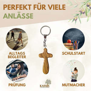Porte-clés croix personnalisé, pierre de palme en bois d'olivier, 7 cm - Product Image 3