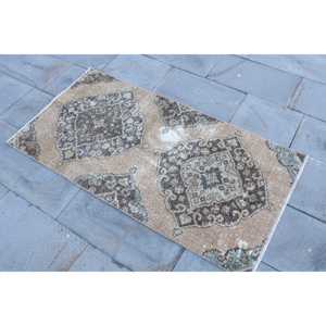 2.4x4.6 ft Vintage Rug, Turkish Small Rug, <b>Brown</b> Blue Floral <b>Wool</b> Rug - Product Image 2