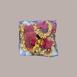 ชุดเครื่องประดับต้นคริสต์มาสมงกุฎใบไม้สีทองขนาด9.5ซม. 8ชิ้นประกอบด้วยโบว์และลูกบอลสีแดงตกแต่งอย่างหรูหรา - Product Image 2