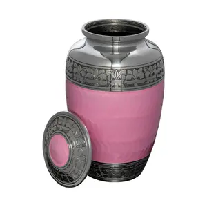 Urne funéraire en aluminium à bande perlée rose avec couvercle fileté, vente en gros, urne de crémation de haute qualité pour les cendres humaines - Product Image 2