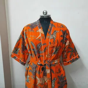 Chaqueta de terciopelo Boho con estampado de jungla estilo kimono japonés bata de invierno étnica chaqueta de invierno multicolor corbata cinturón abrigo Safari Kimono