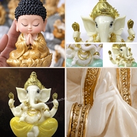 Statue de Ganesha en résine, figurine du dieu éléphant en imitation jade peinte or, décoration d'autel à domicile, cadeau religieux