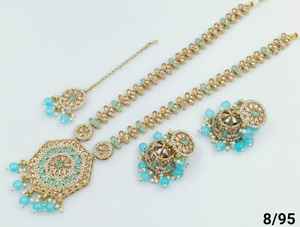 ชุดสร้อยคอยาวแฟนซีหินชุบทองสไตล์อินเดียแบบดั้งเดิมและทันสมัยพร้อมต่างหู Jumkha ชุดเครื่องประดับ mangtika สำหรับผู้หญิง - Product Image 6