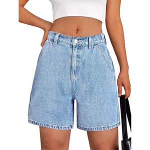 Shorts en jean respirants à taille haute élastique et coupe skinny vintage pour femme, motif écossais, mignons et décontractés, tenues d'été 2026 - Product Image 1