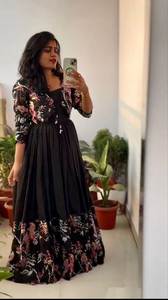 Handmade 2025 Women's V-Neck Puff Sleeve Dress Long Summer Cotton <b>Kurti</b> with Pocket Fashion Print Custom Fancy Model Number - Product Image 4