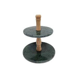 Support noir en bois naturel et métal de forme ronde en métal fer à un niveau support à gâteau plateau de service de table pour restaurants - Product Image 2