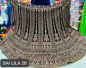 Lujo moderno terciopelo Lehenga pesado Jarkan doble puede caber 3M Flair largo Choli 1,2 M red Dupatta Butti cuatro lados verano invierno - Product Image 3