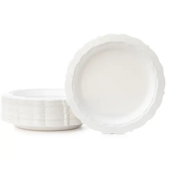 Индивидуальные одноразовые сахарные тростниковые тарелки, кружевные круглые тарелки, биоразлагаемые Свадебные тарелки