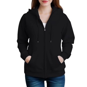 Washed Women <b>Zip</b>-up <b>Hoodie</b> 100% Cotton Custom Logo Wholesale <b>Black</b> Zipper <b>Hoodie</b> Casual Women <b>Zip</b> Up Hoodies With Pockets - Product Image 5
