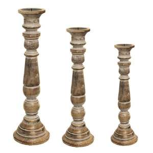 Antique Mango <b>Wood</b> Whitewash <b>Pillar</b> <b>Candle</b> Stand <b>Holder</b> - Product Image 5