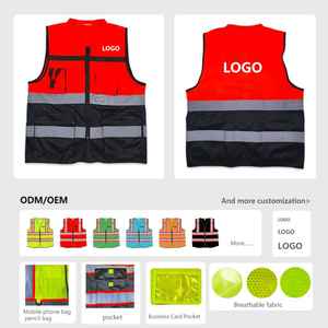 Gilet de sécurité réfléchissant fluorescent rouge haute visibilité F-BK603 avec poches personnalisables, fermetures éclair, logo respirant et réglable - Product Image 3
