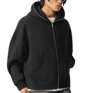 Sudaderas con Capucha Personalizadas al por Mayor, Cierre Completo, Tejido Grueso, Lisas, Extra Grandes, de Felpa Francesa, con Hombros Caídos, para Hombre - Product Image 3