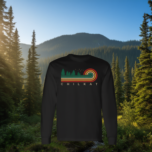 T-shirt a maniche lunghe Chilkat Alaska con design a righe vintage Evergreen - Product Image 3