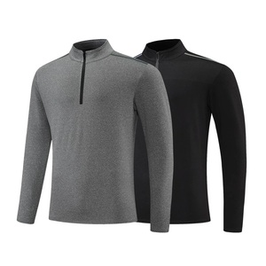 Camisas de los hombres de manga larga cuarto cremallera atlética Fitness camiseta al por mayor hombres gimnasio deporte Camiseta camiseta para hombres - Product Image 3