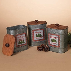 Designer Set Of 3 Galvanized <b>Storage</b> <b>Containers</b> Stylish Durable And Functional Organizer Perfect For Seasonal <b>Kitchen</b> Pantry Use - Product Image 1