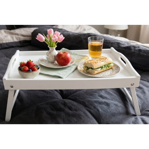 Pine Wood Breakfast <b>Tray</b> with Folding Legs 50x30 cm White Lacquer Bed <b>Tray</b> <b>Table</b> Wholesale Custom Logo - Product Image 2