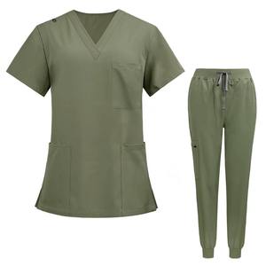 Cuello en V Cremallera 100% Algodón Scrub Set | Uniforme médico profesional Logotipo personalizado Pantalones de Jogger de alta calidad para el hospital de enfermería - Product Image 1