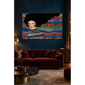 Fida, femme aux cheveux noirs contre des vagues colorées, impression sur toile - Product Image 4