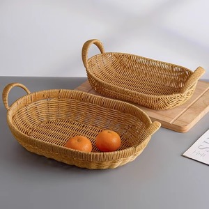 Oval Handmade Rattan Storage <b>Tray</b> <b>Side</b> Handles Natural Woven Foldable Food Grade Serving <b>Tray</b> for <b>Table</b> Use Minimalist Design - Product Image 5