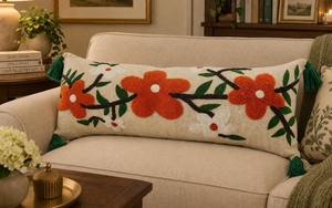 Funda de Cojín Lumbar de Algodón Bordada con Flores Naranjas Estilo Boho, Funda de Almohada Larga Artesanal con Borlas en las Esquinas para Decoración de Cama - Product Image 3