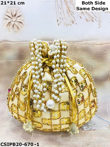 Handmade Indian Fabric Embroidered Evening <b>Bag</b> Sophisticated Potli Batua <b>Clutch</b> <b>for</b> <b>Weddings</b> Parties and Return Gifts! - Product Image 2