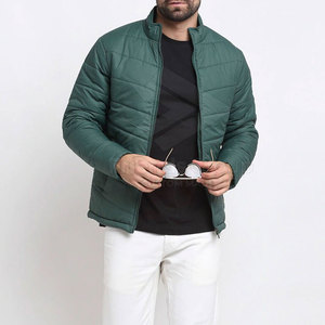 Veste matelassée pour homme, col montant vert, coupe-vent, hiver, fermeture éclair, style décontracté - Product Image 3