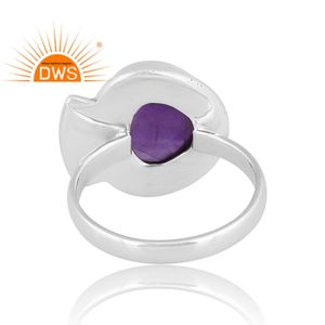 แหวนอัญมณีอเมทิสต์ธรรมชาติสีเงินสเตอร์ลิงออกซิไดซ์ - Product Image 4