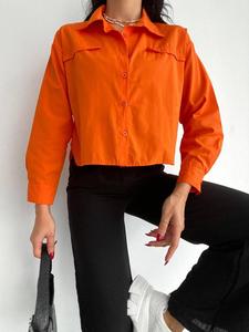 Camisa de algodón recortada para mujer, blusas Vintage de manga larga con botones para mujer, blusas elegantes, blusas informales de verano a la moda Beige - Product Image 6