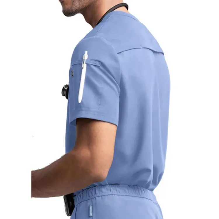 Novo design de uniforme médico masculino para homens, conjunto de blusa médica e calças, uniformes de enfermagem
