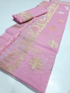 Trendy Pink Deshi Dhakai Jamdani Sharee para mujer JAMDANI FABRIC Blue RED GREEN Golden Sky Blue de Bangladesh - Product Image 3